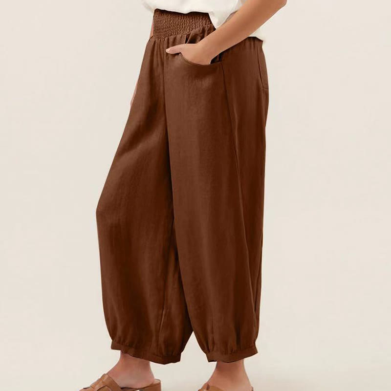 Plain Color Women's Harem Pants With Pockets