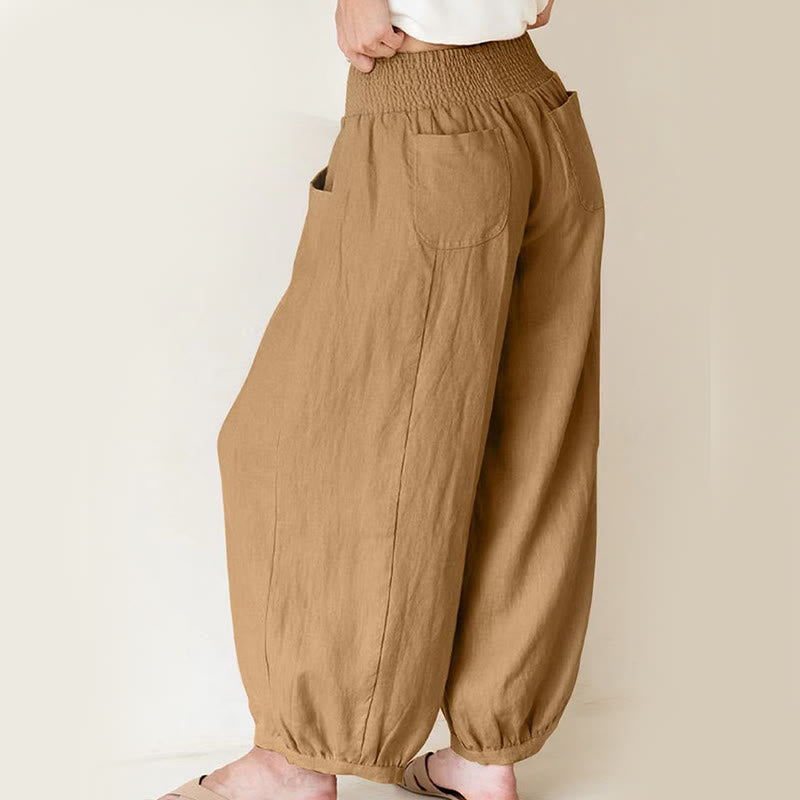 Plain Color Women's Harem Pants With Pockets