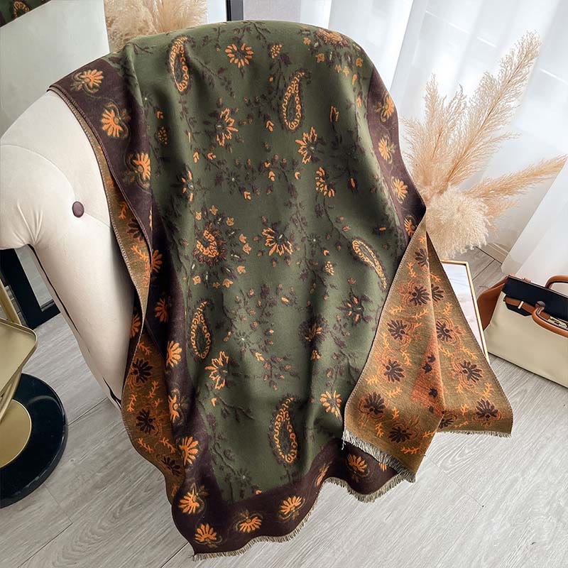 Tactile Heavy-Knit Paisley Botanical Meditation Tibetan Shawl