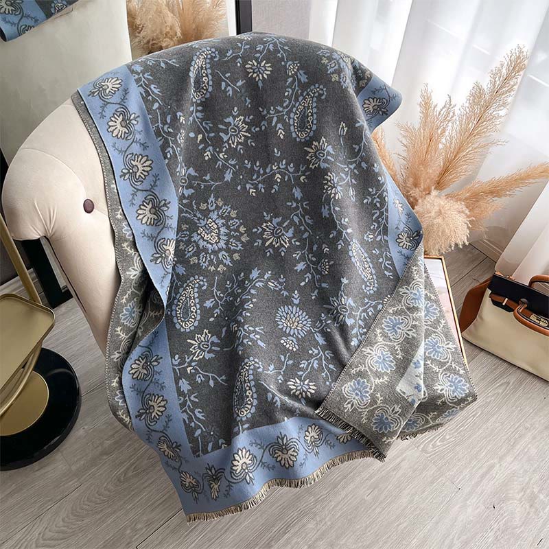 Tactile Heavy-Knit Paisley Botanical Meditation Tibetan Shawl