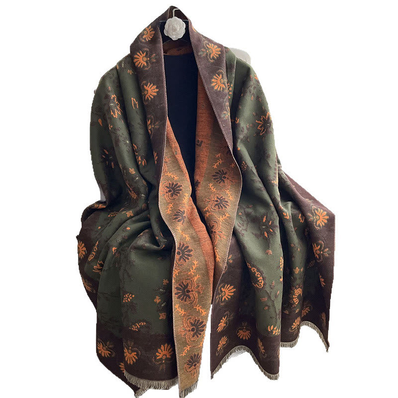Tactile Heavy-Knit Paisley Botanical Meditation Tibetan Shawl