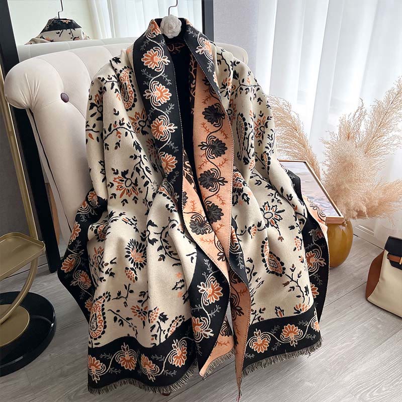 Tactile Heavy-Knit Paisley Botanical Meditation Tibetan Shawl