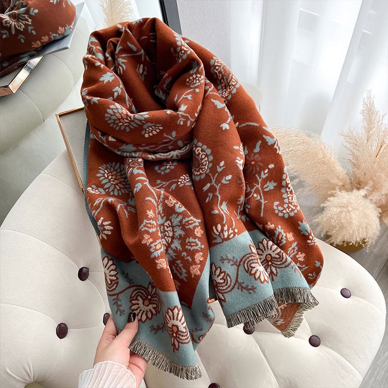 Tactile Heavy-Knit Paisley Botanical Meditation Tibetan Shawl