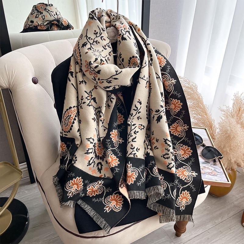 Tactile Heavy-Knit Paisley Botanical Meditation Tibetan Shawl
