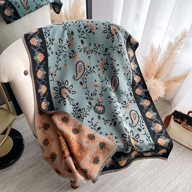 Tactile Heavy-Knit Paisley Botanical Meditation Tibetan Shawl