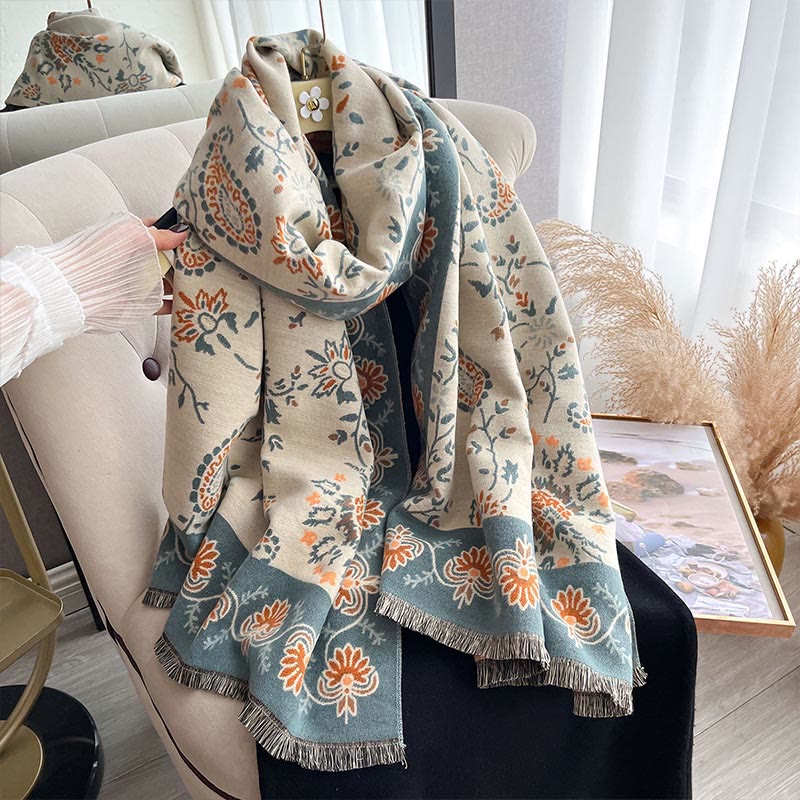 Tactile Heavy-Knit Paisley Botanical Meditation Tibetan Shawl