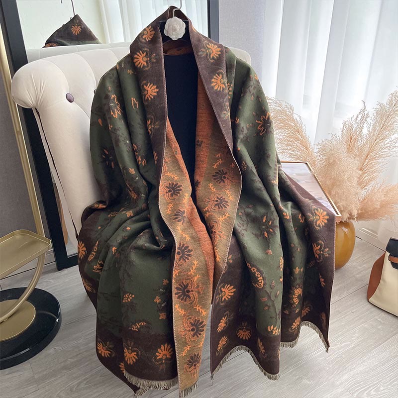 Tactile Heavy-Knit Paisley Botanical Meditation Tibetan Shawl