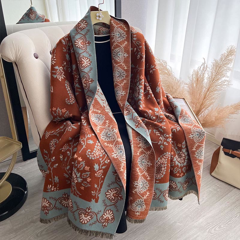Tactile Heavy-Knit Paisley Botanical Meditation Tibetan Shawl