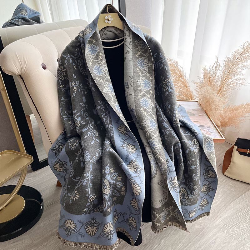 Tactile Heavy-Knit Paisley Botanical Meditation Tibetan Shawl