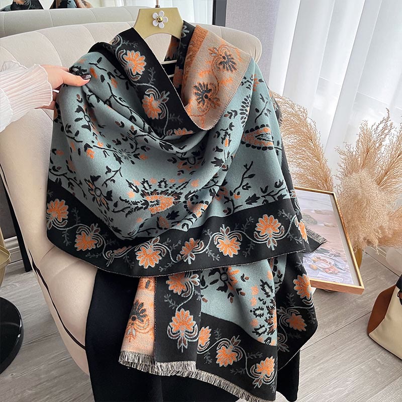 Tactile Heavy-Knit Paisley Botanical Meditation Tibetan Shawl