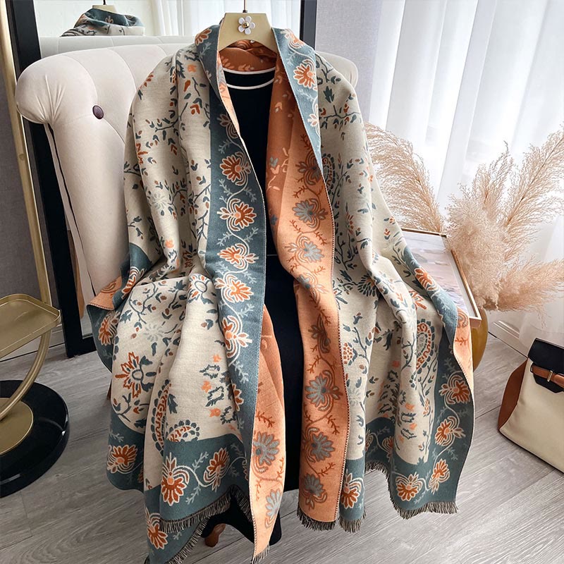 Tactile Heavy-Knit Paisley Botanical Meditation Tibetan Shawl