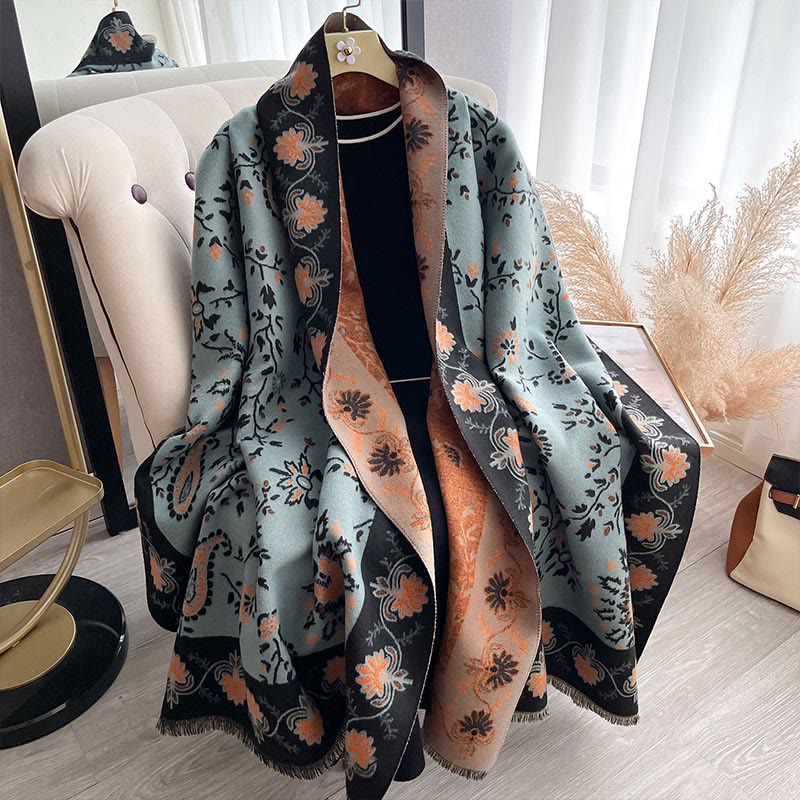 Tactile Heavy-Knit Paisley Botanical Meditation Tibetan Shawl