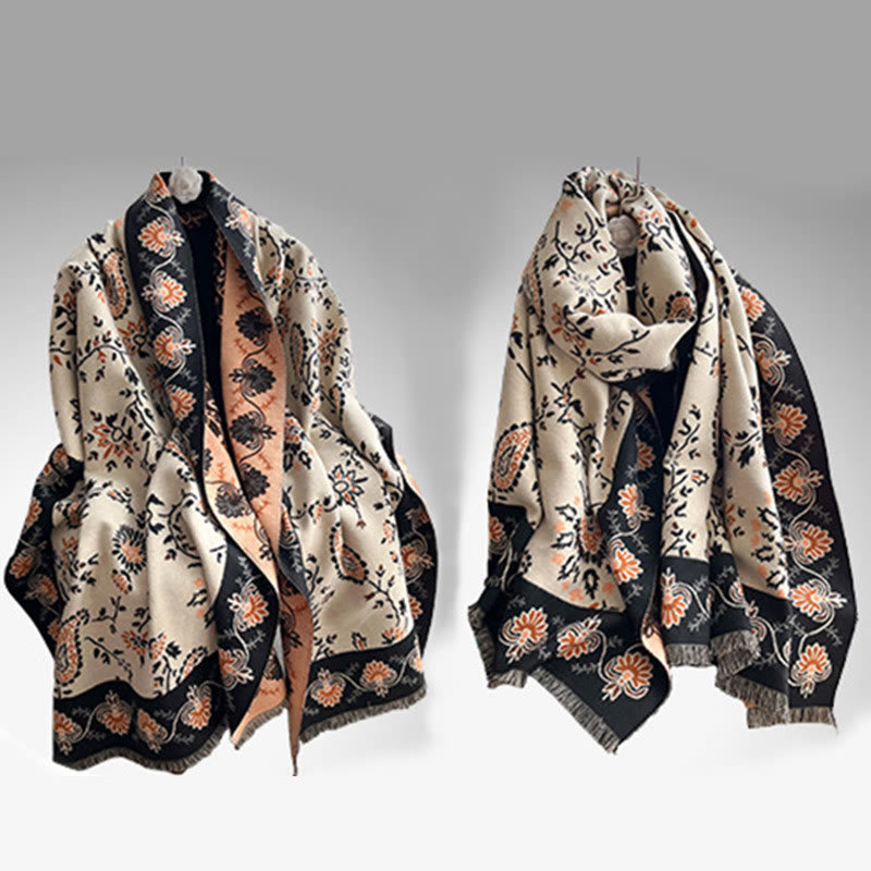 Tactile Heavy-Knit Paisley Botanical Meditation Tibetan Shawl