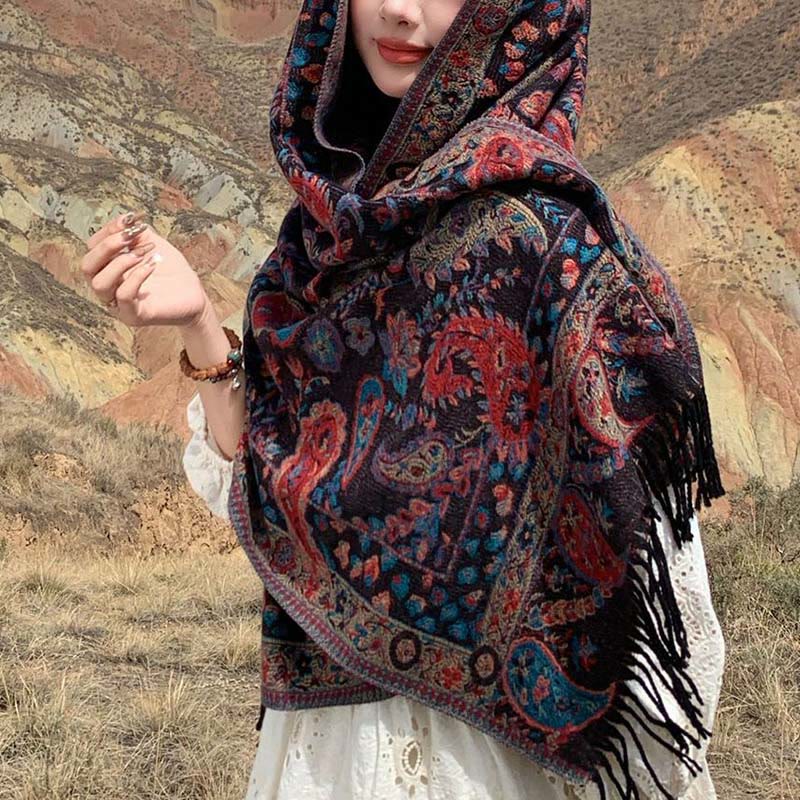 Embroidered Paisley Tassel Meditation Tibetan Shawl