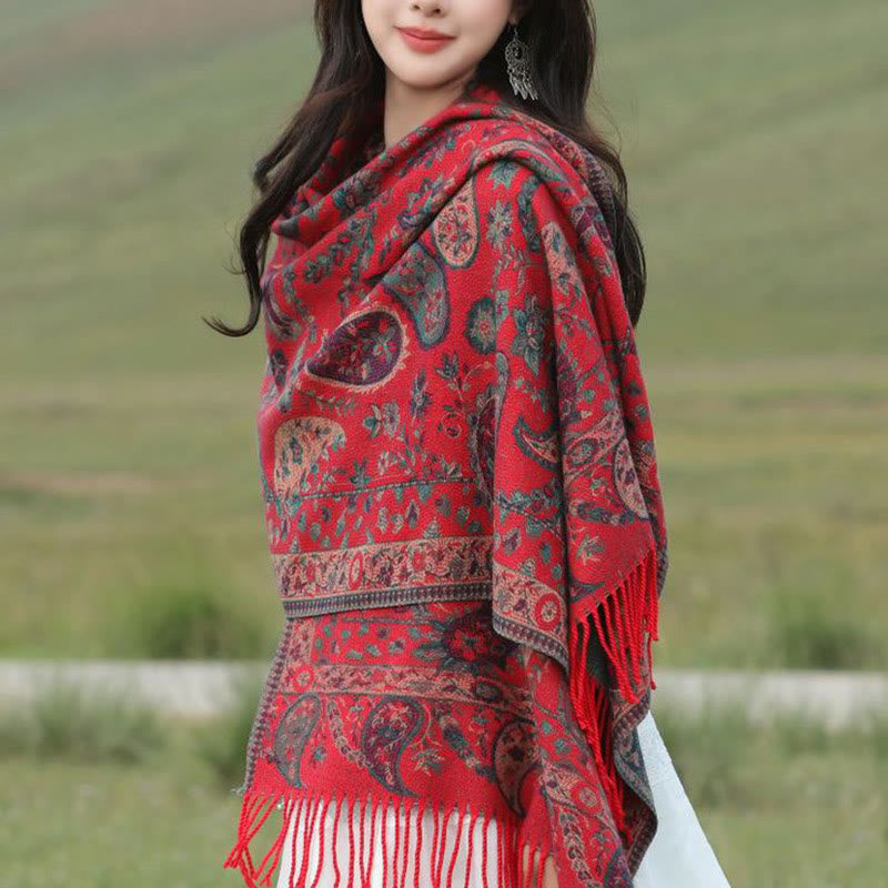 Embroidered Paisley Tassel Meditation Tibetan Shawl