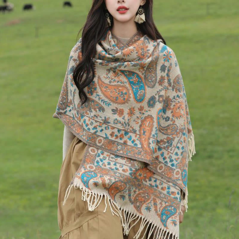 Embroidered Paisley Tassel Meditation Tibetan Shawl