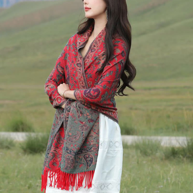 Embroidered Paisley Tassel Meditation Tibetan Shawl
