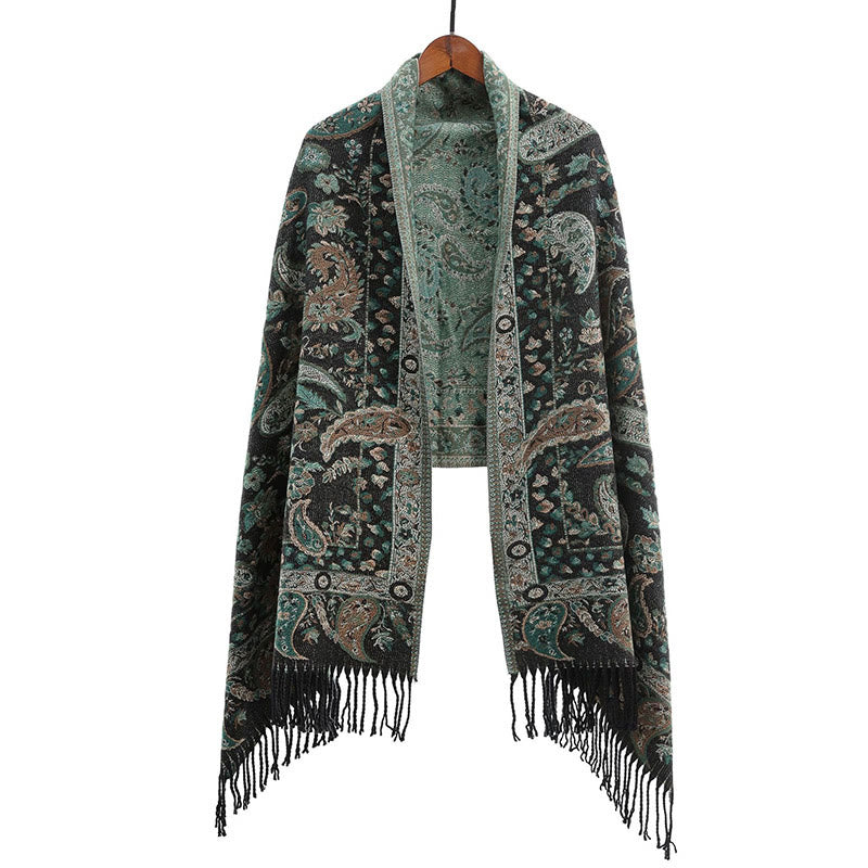 Embroidered Paisley Tassel Meditation Tibetan Shawl