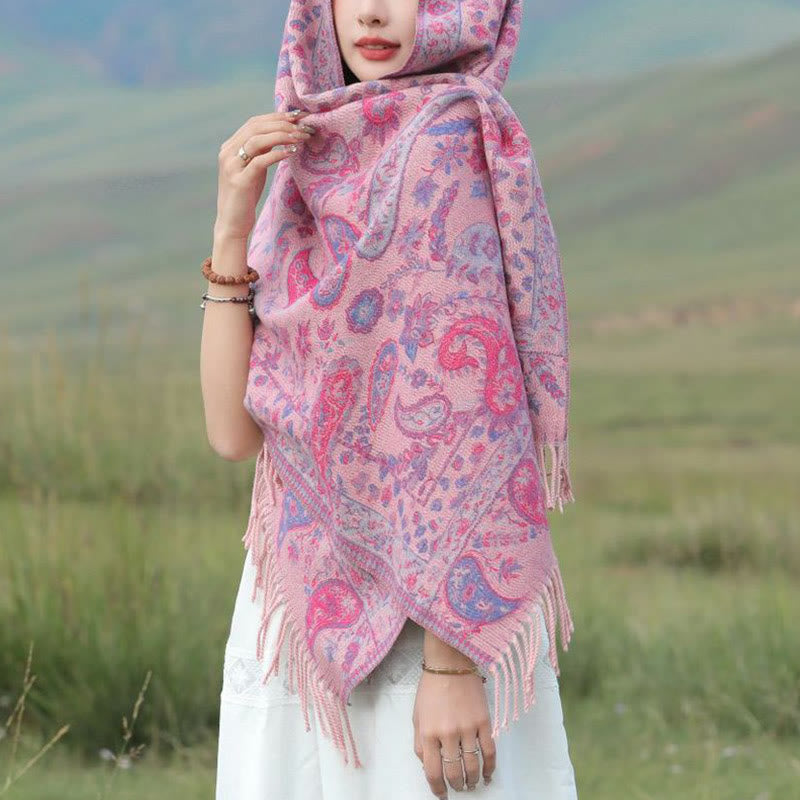 Embroidered Paisley Tassel Meditation Tibetan Shawl