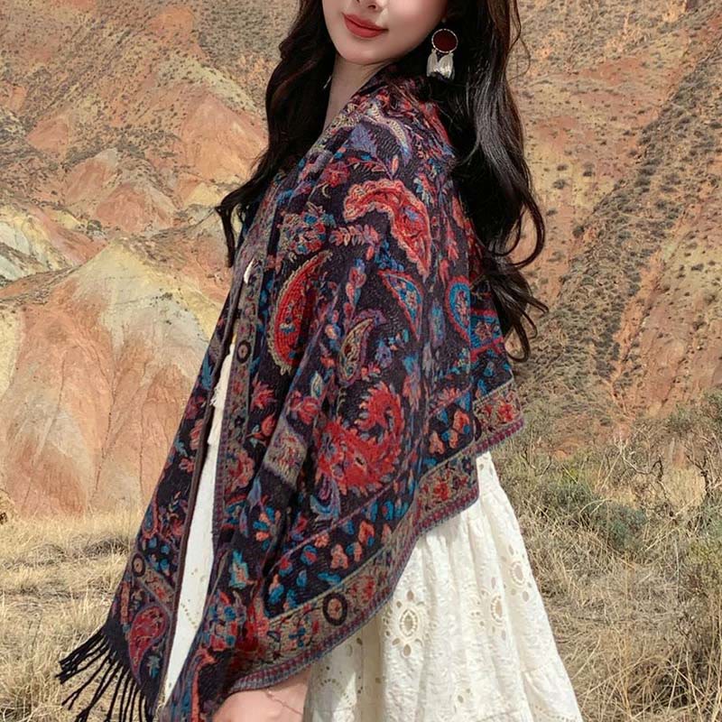 Embroidered Paisley Tassel Meditation Tibetan Shawl