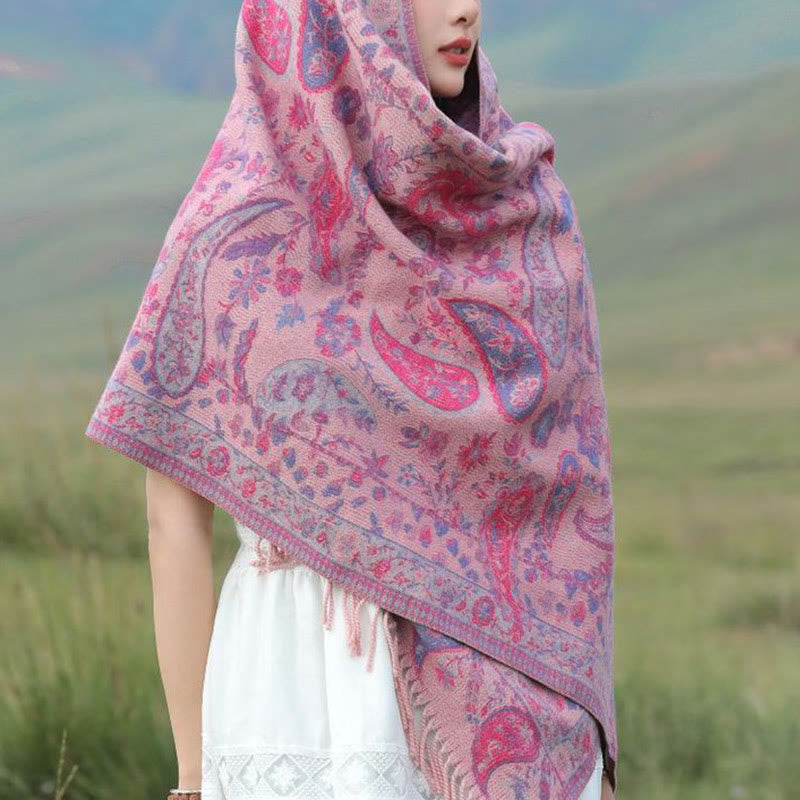 Embroidered Paisley Tassel Meditation Tibetan Shawl