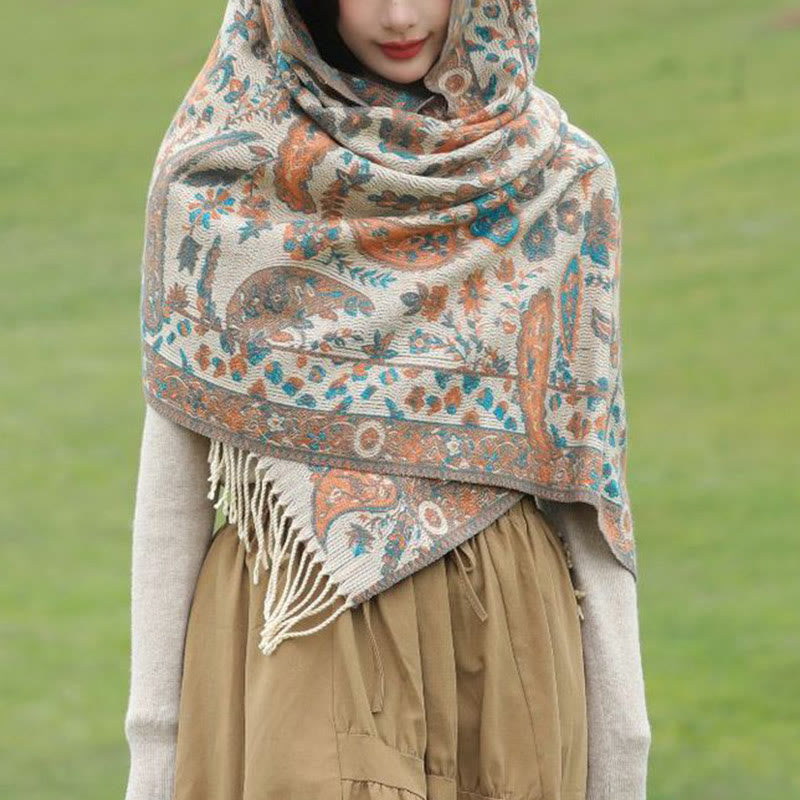 Embroidered Paisley Tassel Meditation Tibetan Shawl