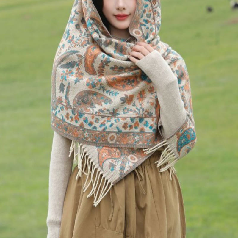 Embroidered Paisley Tassel Meditation Tibetan Shawl