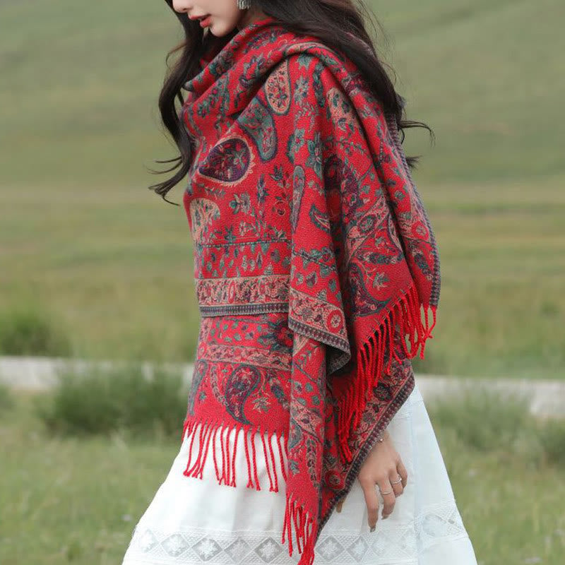 Embroidered Paisley Tassel Meditation Tibetan Shawl