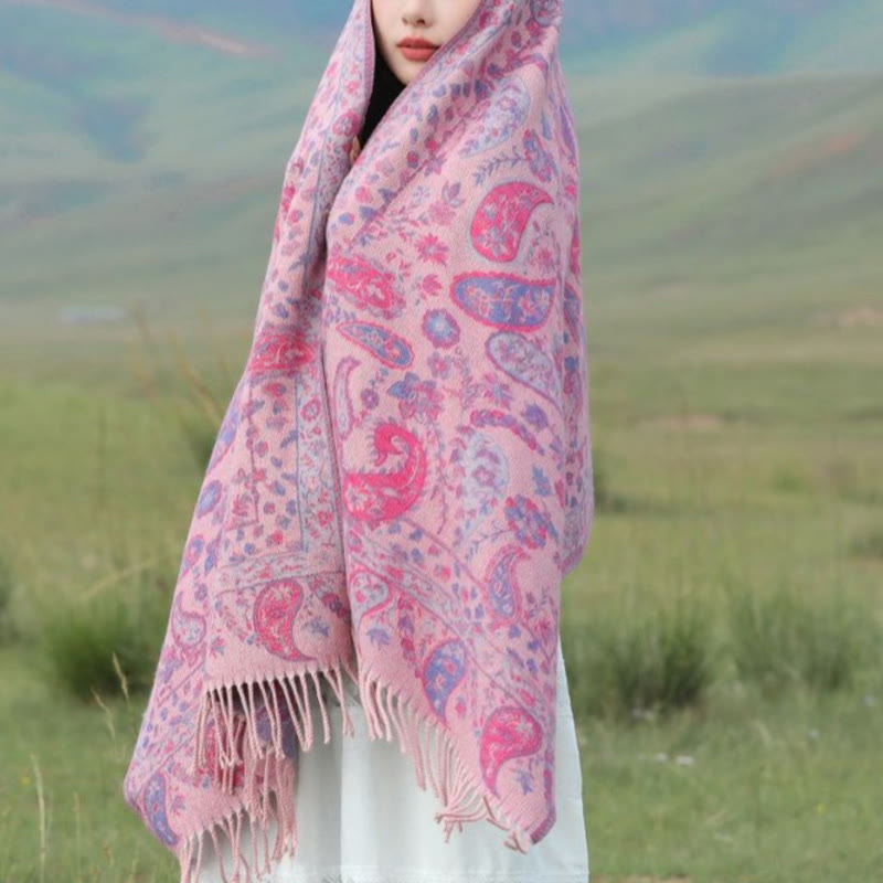 Embroidered Paisley Tassel Meditation Tibetan Shawl
