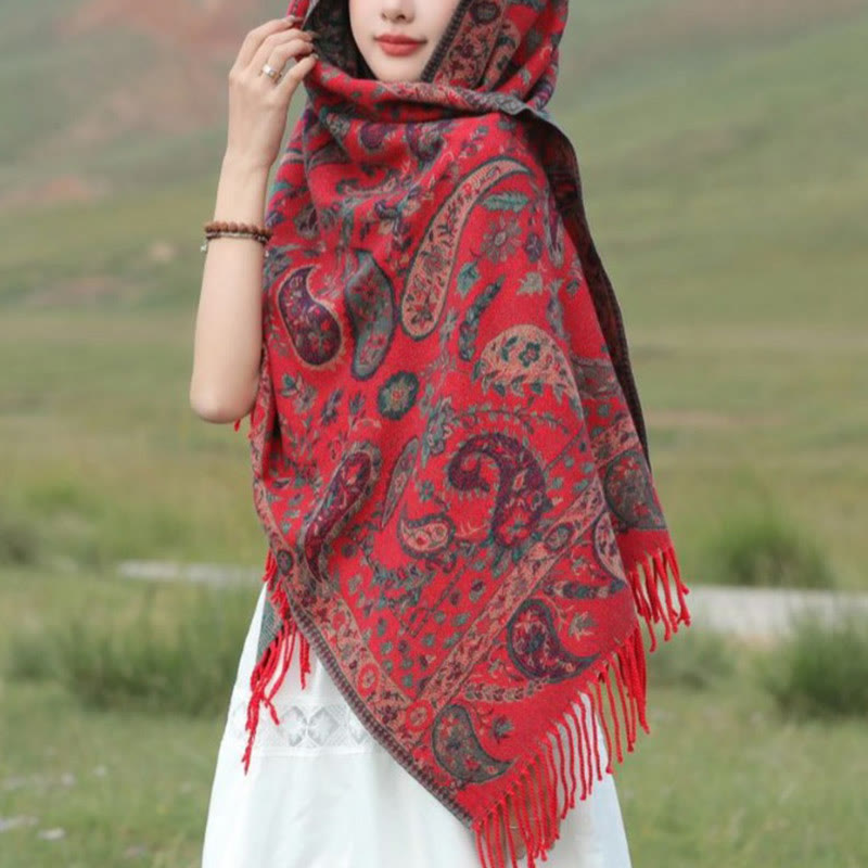 Embroidered Paisley Tassel Meditation Tibetan Shawl