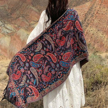 Embroidered Paisley Tassel Meditation Tibetan Shawl