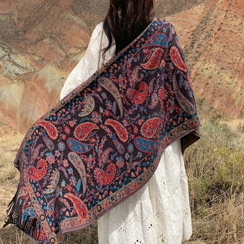 Embroidered Paisley Tassel Meditation Tibetan Shawl