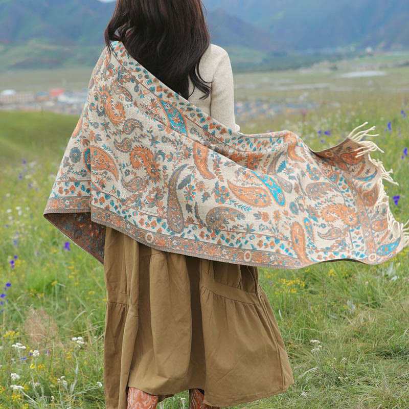 Embroidered Paisley Tassel Meditation Tibetan Shawl