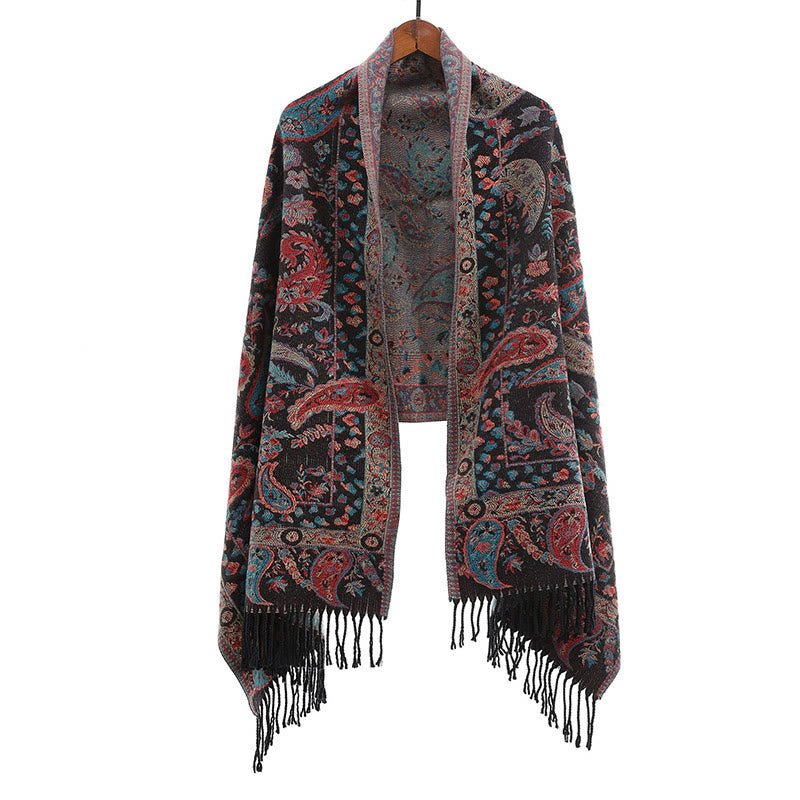 Embroidered Paisley Tassel Meditation Tibetan Shawl