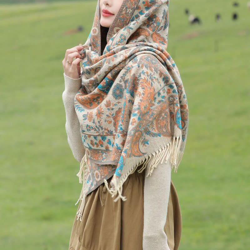 Embroidered Paisley Tassel Meditation Tibetan Shawl