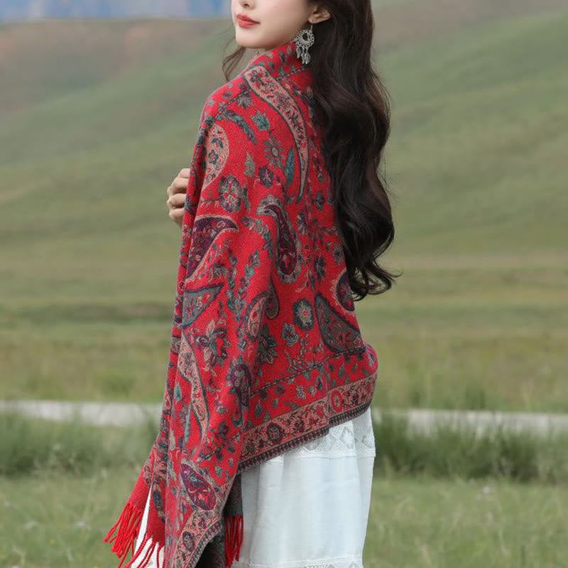 Embroidered Paisley Tassel Meditation Tibetan Shawl
