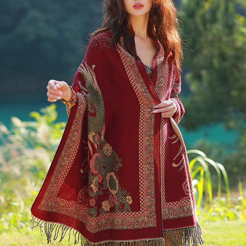 Jacquard Ethnic Paisley Plants Pattern Tassel Soft Thermal Scarf Shawl