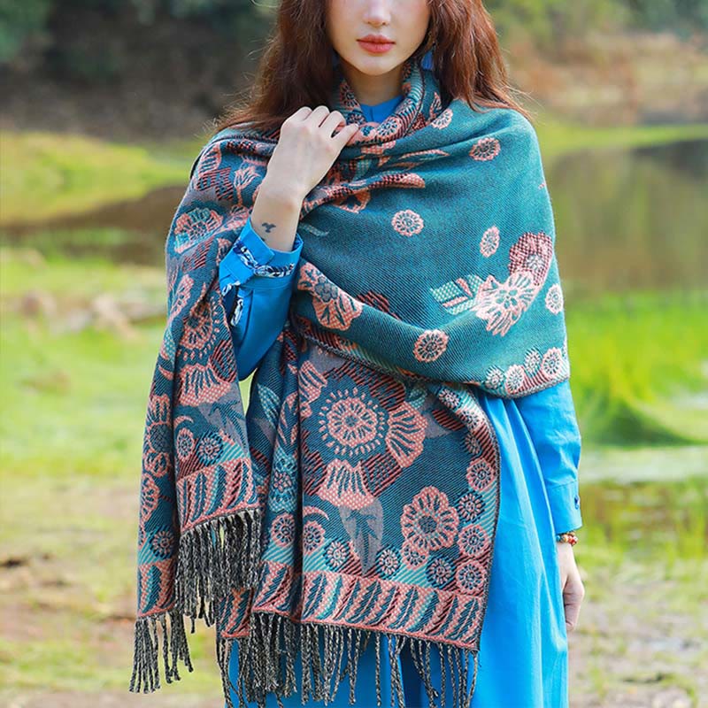 Jacquard Ethnic Paisley Plants Pattern Tassel Soft Thermal Scarf Shawl