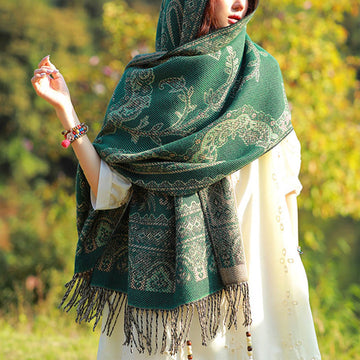 Jacquard Ethnic Paisley Plants Pattern Tassel Soft Thermal Scarf Shawl