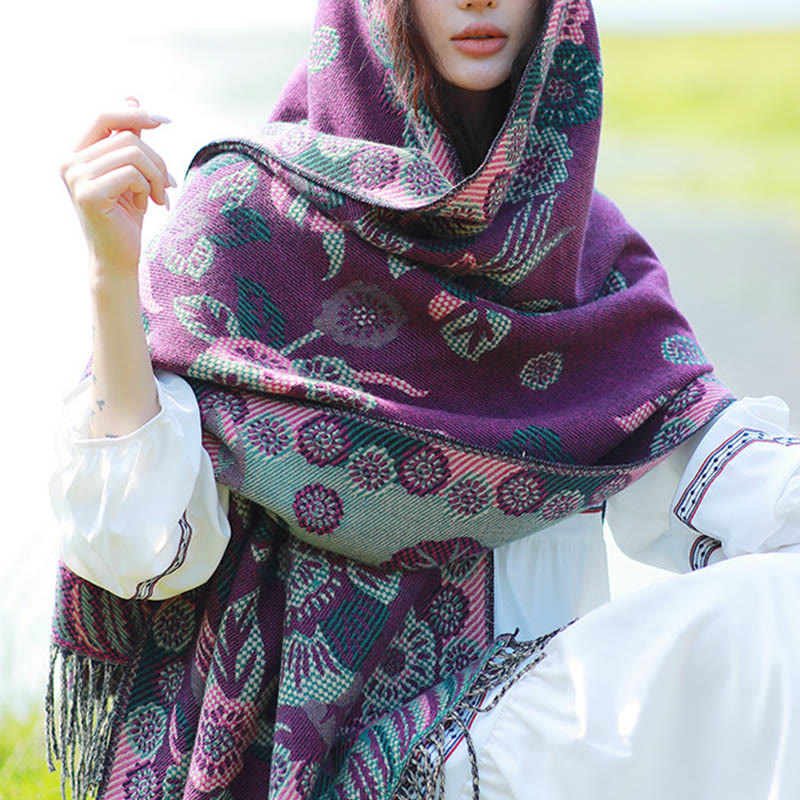 Jacquard Ethnic Paisley Plants Pattern Tassel Soft Thermal Scarf Shawl