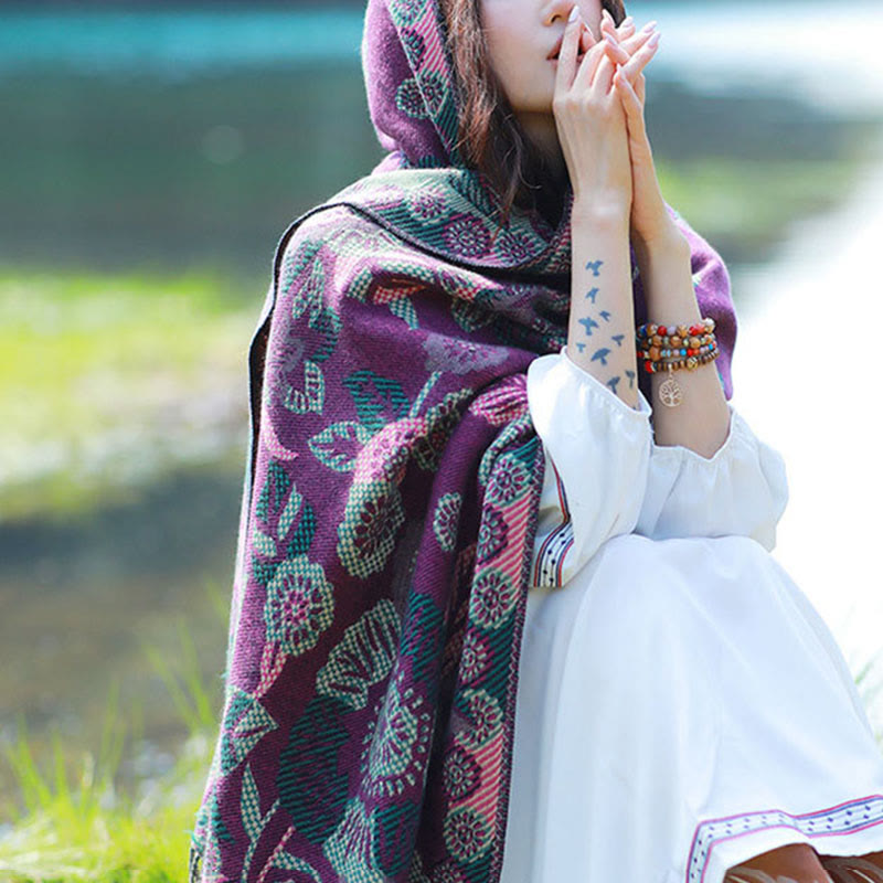 Jacquard Ethnic Paisley Plants Pattern Tassel Soft Thermal Scarf Shawl