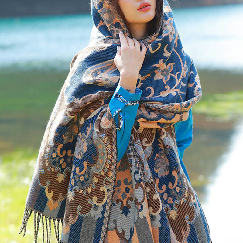 Jacquard Ethnic Paisley Plants Pattern Tassel Soft Thermal Scarf Shawl