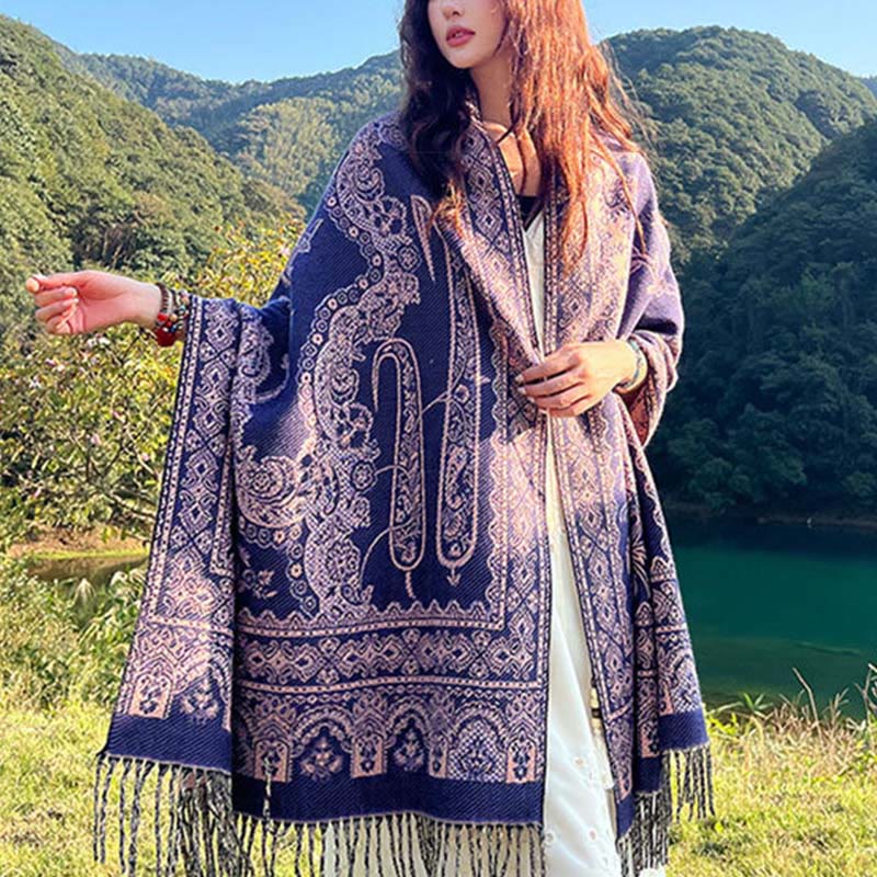 Jacquard Ethnic Paisley Plants Pattern Tassel Soft Thermal Scarf Shawl