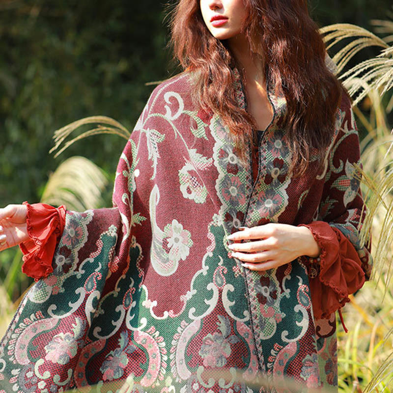 Jacquard Ethnic Paisley Plants Pattern Tassel Soft Thermal Scarf Shawl
