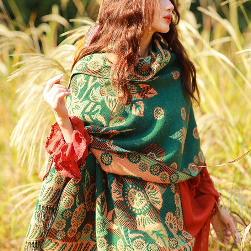 Jacquard Ethnic Paisley Plants Pattern Tassel Soft Thermal Scarf Shawl