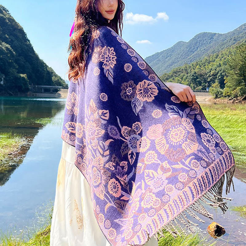 Jacquard Ethnic Paisley Plants Pattern Tassel Soft Thermal Scarf Shawl