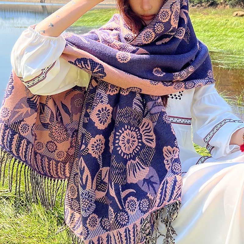 Jacquard Ethnic Paisley Plants Pattern Tassel Soft Thermal Scarf Shawl