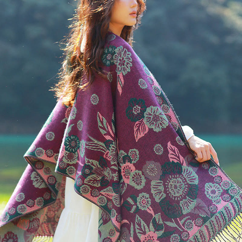 Jacquard Ethnic Paisley Plants Pattern Tassel Soft Thermal Scarf Shawl