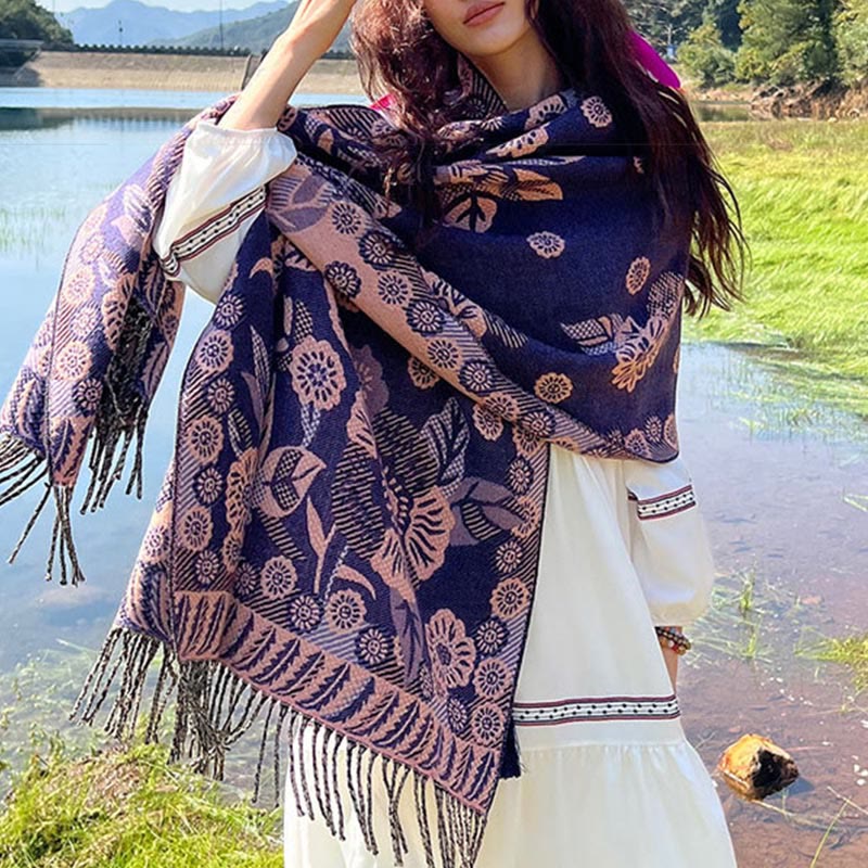 Jacquard Ethnic Paisley Plants Pattern Tassel Soft Thermal Scarf Shawl