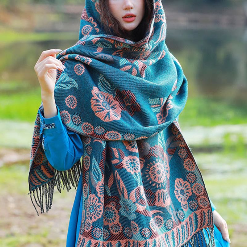 Jacquard Ethnic Paisley Plants Pattern Tassel Soft Thermal Scarf Shawl